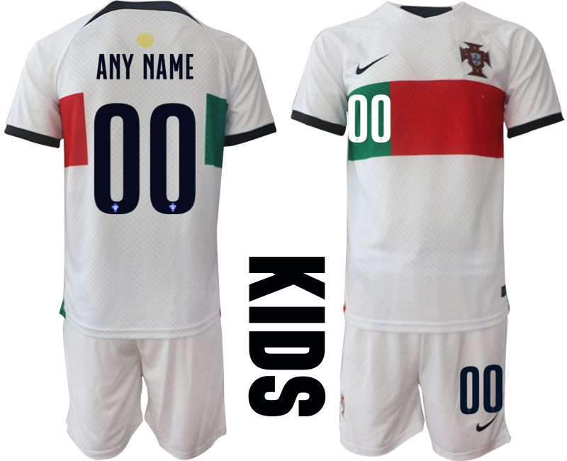 Youth 2022 World Cup National Team Portugal away white customized Soccer Jersey->youth soccer jersey->Youth Jersey